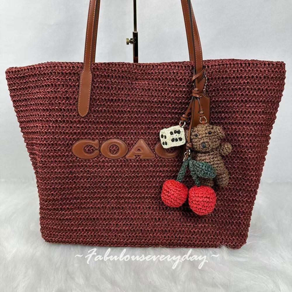 Coach Large City Tote Bag With Charms In Straw/Gold/Russet CES20 NWT